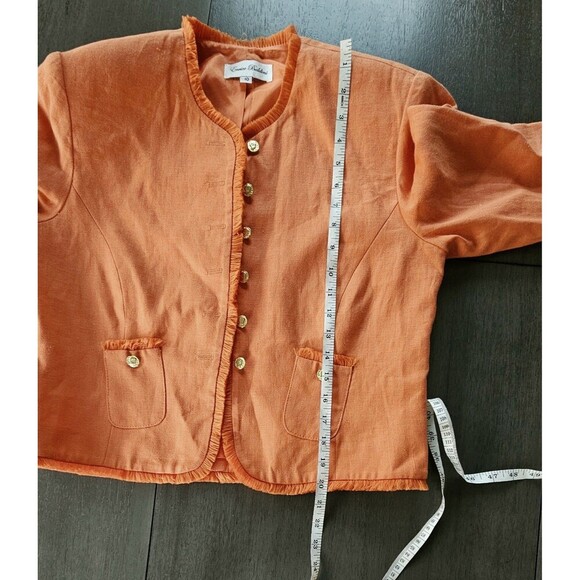 Enrico Baldini Linen Fringe Open Front Blazer Jacket Orange Size 10 Career - Picture 6 of 8